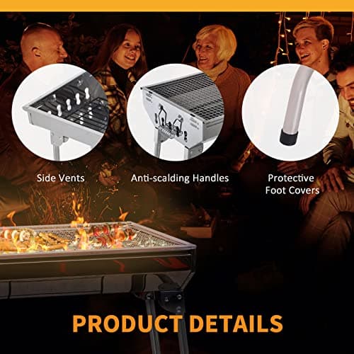 Matiko Portable Charcoal Grill, (47cm) Stainless Steel Barbecue Grill Camping Smoker Grill for Outdoor Cooking Picnic Outdoor Garden Charcoal BBQ Grills Party 5