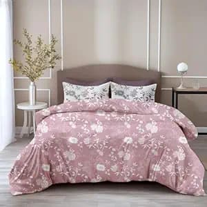 LORETO - A QUALITY LINEN BRAND 100% Pure Cotton Bedsheet for Double Bed, 144TC Soft & Breathable Double Bed Bedsheet with 2 Pillow Covers (Soft Pink Florals, 88 x 90 Inches)
