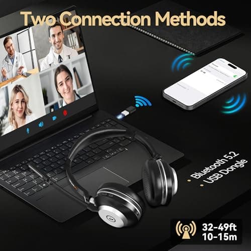 Wireless Headset with Mic for Work,Bluetooth Headphone with Noise Cancelling Microphone,2.4G USB Dongle & Mic Mute for Laptop/Computer/Cell Phones/Office/Remote Work/Call Center/Zoom/Teams/Skype 4