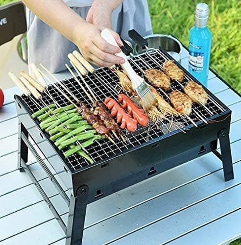 EASY SHOPE Folding & Portable Outdoor Barbeque Grill Toaster Charcoal BBQ Grill Oven Carbon Steel, Black,1-pcs. 4