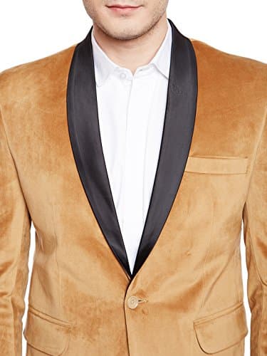 Wintage Men's Regular Fit Tuxedo Single Breasted Blazer (Tuxvelvet201Color7S44_Gold_44) 4