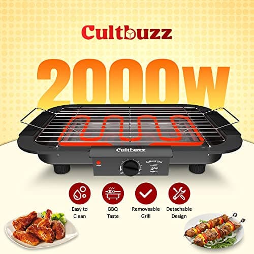 Cultbuzz 2000W Electric Barbecue Grill, Smokeless Portable Indoor Outdoor BBQ Grill with Adjustable Temperature Control and Removable Water Drip Tray 2