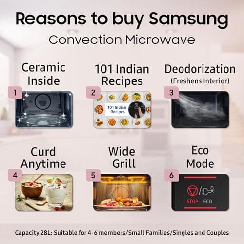 Samsung 28L, Convection Microwave Oven with Curd Making(MC28A5013AK/TL, Black, Ceramic Enamel Cavity with 10 Year Warranty) 2