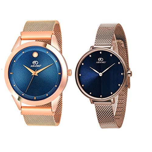 ADAMO Stainless Steel Couple Combo Blue Dial Men's & Women's Analog Watch 849KKM05-335KKM05