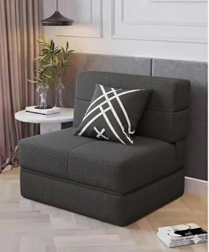 Foldable One Seater Sofa Bed 3 x 6 Ft Jute Fabric Washable Cover Convertible Sofa Bed for Home & Office, Guest Room (Finish Color - Black - Pre-Assembled)