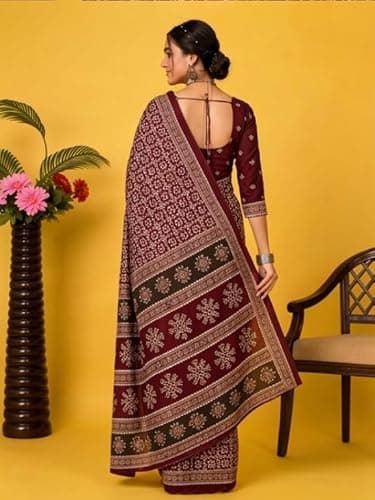 Vicart Elegant Printed Saree for Women with Traditional Ethnic Motifs, Designer Border and Matching Blouse Piece, Soft Comfortable Fabric for Festive, Party, Casual and Cultural Wear 2