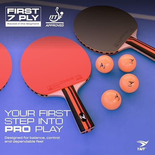YAIT Rally Pro ITTF Approved Table Tennis Set | 2 TT Bats & 4 ABS Balls | 7 Ply Racket | Gambler 7S Rubber | High Spin Blade |Indoor/Outdoor Ping Pong Table Tennis Racquet Set for Intermediate Players 2