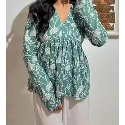 PD CLORI Women’s Floral Printed V-Neck Top | Soft & Breathable Fabric | Relaxed Fit Stylish Tunic | Casual (in, Alpha, XL, Regular) Mint Green 5