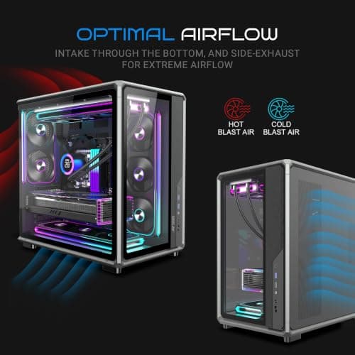 Ant Esports Crystal X8 Frame Gaming Cabinet | ATX Mid Tower | Dual Chamber Panoramic Tempered Glass | 8X 120mm Pre-Installed ARGB Fans (Mono Fan Frame) | Reverse Blade Intake | BTF Support | Black 4