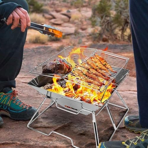 Cloudzy Bbq Grill Folding Charcoal Barbecue Folding Fire Pit Outdoor Wood Burning Fireplace Campfire Grill Barbecue Rack Camping Stove Burner, Free Standing 6