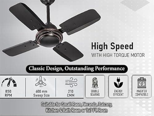 DIGISMART Uphaar 600 MM Ceiling Fan 850 RPM High Speed Air Delivery with 4 Blades, Anti-Dust Coating, 2 Years Warranty - Uphaar Brown 4