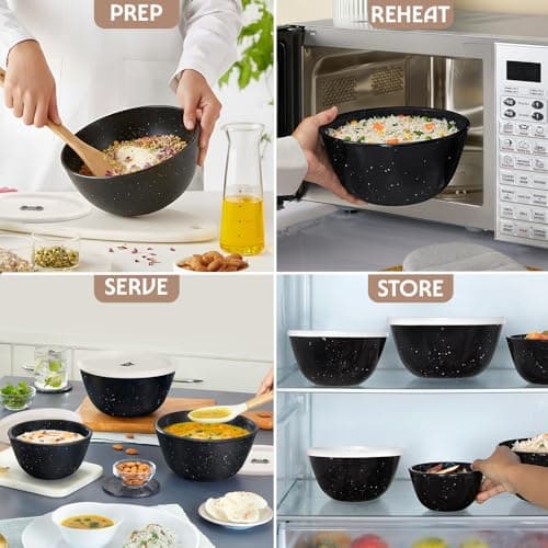 Borosil 750ml Serving & Mixing Bowl with Lid | Made in India Borosilicate Glass Bowl for Kitchen & Dinning | Bowl for Mixing Dough, Salad, Batter | Microwave & Dishwasher Safe (Pebble Black) 5