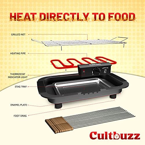 Cultbuzz 2000W Electric Barbecue Grill, Smokeless Portable Indoor Outdoor BBQ Grill with Adjustable Temperature Control and Removable Water Drip Tray 4