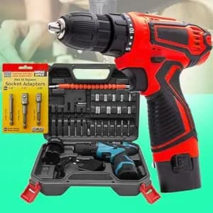 Galaxe Brushless 12V cordless professional drill and screwdriver Power Tools Combo Kit Impact wireless Screw Drivers with 3pcs Socket Adapter Hex Shank to 1/4" 3/8" 1/2" (GLX12V3SA17,31pcs tool kit)