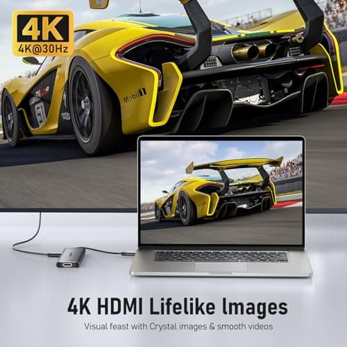Lemorele USB-C Hub 6-in-1 Dual HDMI Docking Station — Supports Multi-Monitor Display (A+B+C) on Mac OS and Windows, Featuring 4K HDMI Ports, 3 USB 3.0 Ports, and a 100W Charging Port 5
