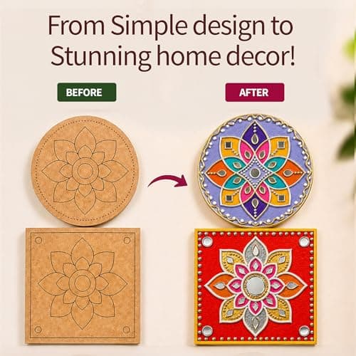 Mind Pilot Lippan Art Kit for Adults & Kids | DIY Mirror Art & Clay Wall Décor Kit – 2 Pre-Marked Coasters, Mouldit Clay, 150+ Mirror Pieces, 12 Colours | Make-Your-Own Home Décor & Craft | Birthday R 4