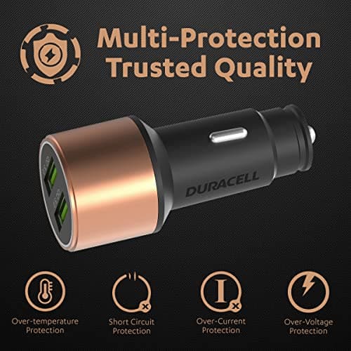 Duracell 36W Fast Car Charger Adapter with Dual USB Port. Qualcomm Certified 3.0, Quick Charge. Compatible with iPhone, All Smartphones, Tablets & More - Copper & Black 4