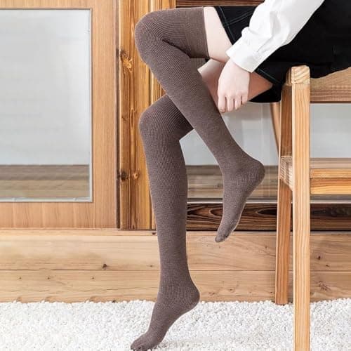 AVNISH Wool Warm Thigh High Socks Extra Long Cotton for Women, Boot Cuffs Knee Cap Stocking Soft Compression Leg Thermal Thick Woolen Sock, Winter Wear Fluffy Over Knee Fuzzy Warmer Socks (Dark Brown) 6