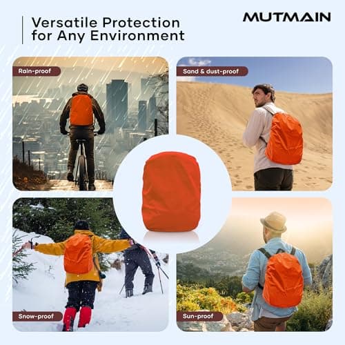 MUTMAIN Bag Cover Waterproof 40L to 50L PU Coated Rain Cover for Backpack Bags, Suitable Bags for Laptop, School, Tail, Trekking, Travel Bag with Adjustable Buckle (Orange) 4