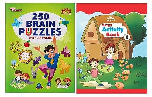 GIKSO Combo of 250 Brain Puzzles Book and Maths Activity Book – 1 | Includes 325+ Brain Boosting Activities for Kids 3 - 5 Years Old (English)