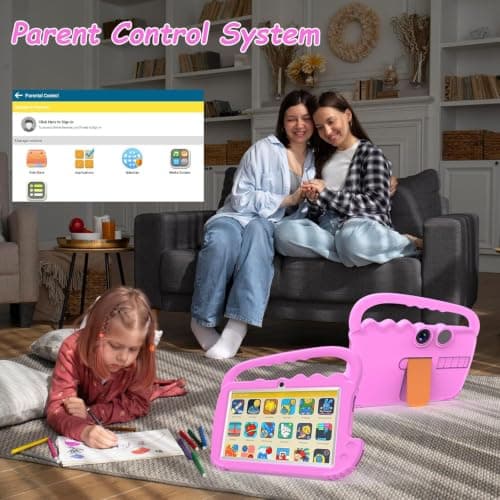 HAYUA Kids Tablet 7 inch for Girls Boy, Android 12 Tablets for Kids 4GB RAM 32GB ROM Toddler Tablet WiFi Bluetooth Safety Eye IPS Screen, Parental Control, Dual Camera Shockproof Case for Educational 3