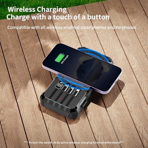 Solar Charger Power Bank 49800mAh Wireless Charger QC 3.0 Fast Charging Power Bank 8 Outputs 4 Inputs Solar Portable Charger Compatible with All Mobile Devices,SOS/Strobe/Strong Flashlights (Black) 3