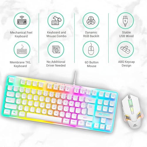 Ant Esports MK710 V2 Membrane TKL Wired Gaming Keyboard Mouse Combo 87 UV Coated Mechanical feel Keys Cool RGB Backlight Keyboard,1200-3600 DPI Aero-Jet RGB Gaming Mouse with Type C Adapter_ Mercury 4