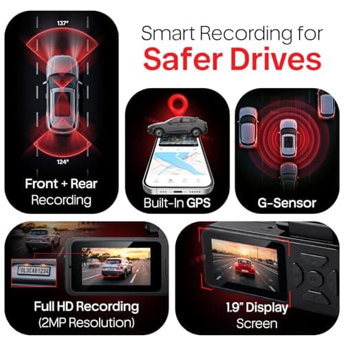 CP PLUS Dash Cam for Car CP-F28B | Dual Channel Dashcam | Full HD 2MP Front & Rear | Built-in GPS | 1.9" Display | WDR Night Vision | Wide View Angle | WiFi (AP Mode) | G-Sensor | Supports 1TB SD Card 3