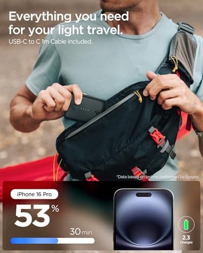 Spigen ArcPack 10000mAh Power Bank, 30.0W Fast Charging, 1 USB-C Port, 1 USB-A Port (C to C Cable Included) - (ABS + PC | Black) 3