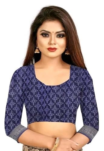 Cotton Floral Printed Saree, Blue and White, Traditional Indian Ethnic Wear 3