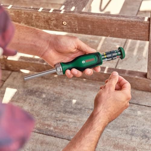 BOSCH Ratchet Screwdriver | Smooth Ratchet Mechanism for Continuous Rotation | 12 Interchangeable Bits in Magazine | Ergonomic Non-Slip Handle for Comfort | Quick Bit Storage for Easy Access 6