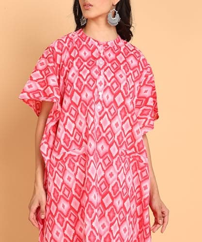 BLOCKS OF INDIA Coords Set in Pure Cotton Kaftan Style Hand Block Print Co Ord Set for Women (XXX-Large, KAFTAAN Pink) 5