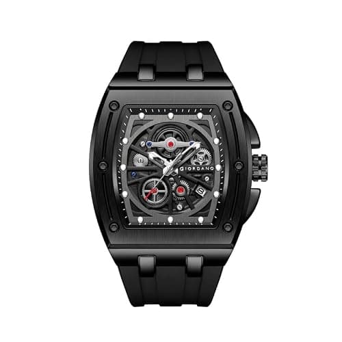 Giordano Square Analog Casual Sporty Watch for Men – Mechanical-Inspired Dial, Date Display Function, Quartz Movement and Comfortable Silicone Strap - GZ-50151