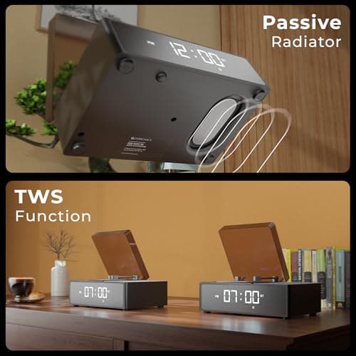 Zebronics 10W Portable Bluetooth v6.0 Speaker, Dual 5.2cm Drivers, 9hr Backup, Retro CD Design, 6 Ambient Sound Effects, TWS Support, Passive Radiator, Built-in Clock, Alarm & Call Function (Echospin) 5