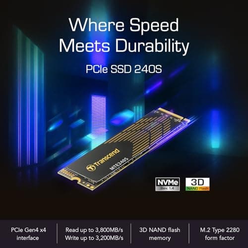 Transcend 1TB SSD NVMe PCIe Gen4 x4 240S, Solid State Drive, M.2 2280, Sequential Read/Write - up to 3,800/3,200 MB/s - TS1TMTE240S 3