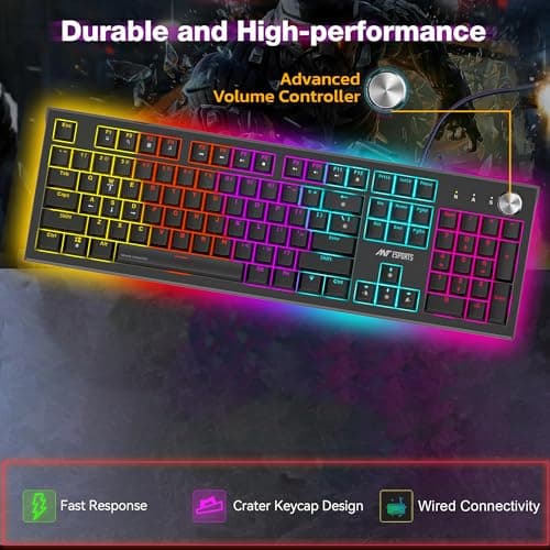 Ant Esports MK1850 Mechanical Wired Gaming Keyboard Blue Switch Hot-Swap Mech Keyboard with Volume Knob 17 Modes RGB Backlit Full Keys Anti-Ghosting,Dual Colour Injection Moulded Key capsfor PC-Black 5