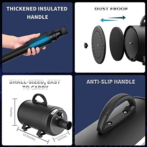 24x7 eMall Pet Hair Dryer, 5.2HP/ 3800W High Velocity Pet Blow Dryer with Heater for Grooming, Speed Temperature Adjustable Dog Blower Grooming Dryer with 3 Nozzles For Dogs And Cats. 3