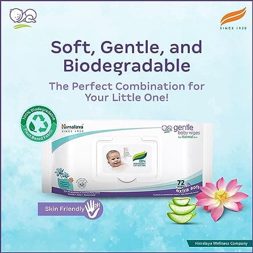 Himalaya Gentle Baby Wipes with Lid (72 x4 packs -288 Wipe) |100% Biodegradable Plant-based fabric | Indian Lotus & Aloe Vera | Skin Friendly PH| Extra Soft 3