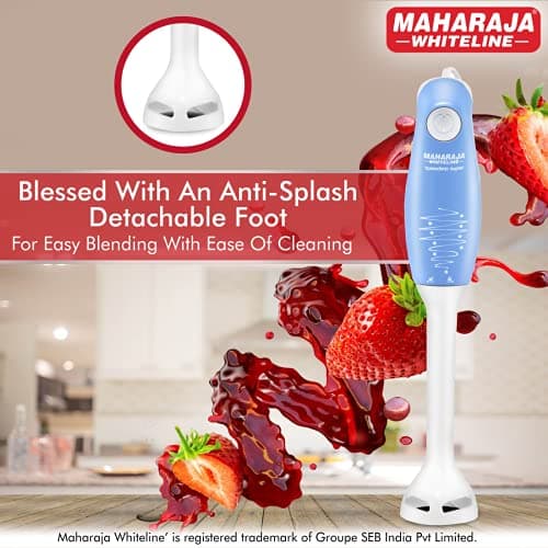 Maharaja Whiteline Hb-129 175 Watt Hand Blender, Stainless Steel Blades, Long Lasting Performance With 175W Motor, Detachable Anti Splash Plastic Foot (Blue And White, 175 Watt) 4