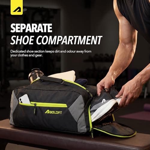 Boldfit Gym Bag for Man 33 litres Sports Duffle Bags Water Resistance Duffle Gym Bags for Men Multipurpose Travel Bag for Women Luggage Duffel Black Grey 33L 5