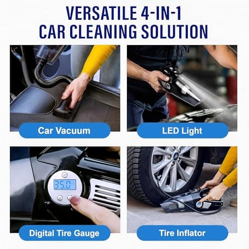 kapicon KP-CVC30 Car Vacuum Cleaner with Tyre Inflator 8000Pa Suction Power Wet & Dry Cleaning LED Light 13FT Cord Portable Handheld Vacuum for Car 4