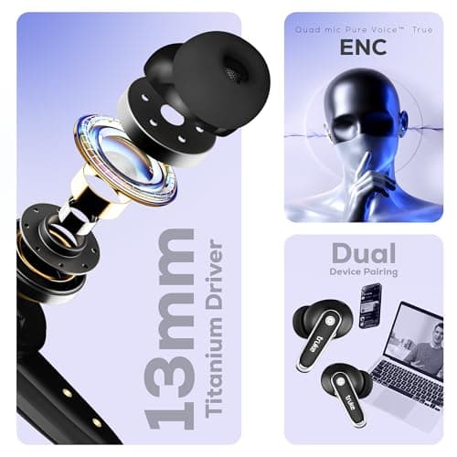 truke New Launch Mega 12 True Wireless in Ear Earbuds W/ 24-Bit Spatial Audio, Premium Leather Textured Design, 70H Playtime Fast Charge Buds, 13mm Drivers TWS, Low Latency, ENC (Ash Black) 2