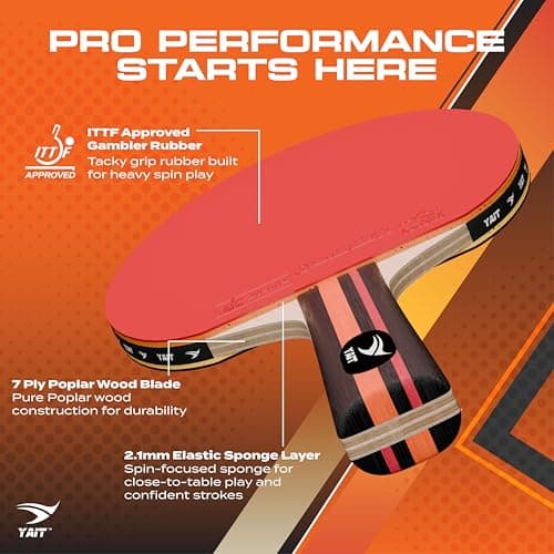YAIT Rally Pro ITTF Approved Table Tennis Set | 2 TT Bats & 4 ABS Balls | 7 Ply Racket | Gambler 7S Rubber | High Spin Blade |Indoor/Outdoor Ping Pong Table Tennis Racquet Set for Intermediate Players 5