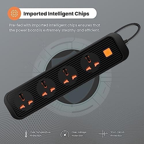 Portronics Power Plate 12 Extension Board with 4 Universal Sockets, 2 Meter Long Cord, 1500 Watt, Fireproof Material, Multi Plug for Home Appliances (Black) 4