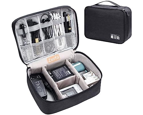 Zerfa Polyester Electronics Accessories Organizer Bag, Universal Travel Gadget Bag for Cables, Plugs, Chargers, and More, Ideal Size for Pad, Phone, and Hard Disk (24.5Cm X 10Cm X 18.5Cm) (Black)