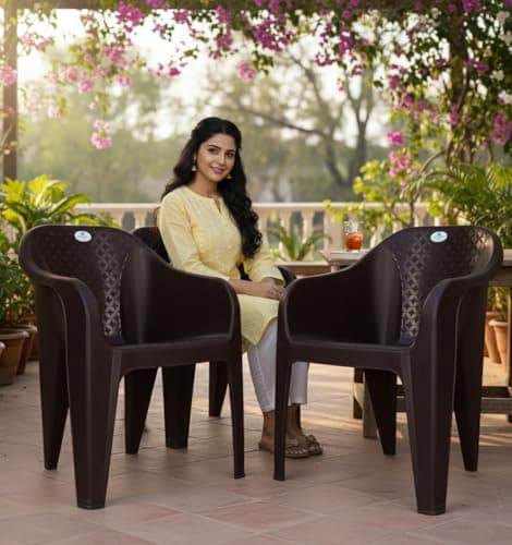 Homiboss Plastic Chair | Chairs for Home | Dining & Restaurant | Living Room & Bedroom | Office, Garden, Indoor & Outdoor | Kursi | Color - Brown | Plastic Chairs Set 6 Pieces 2