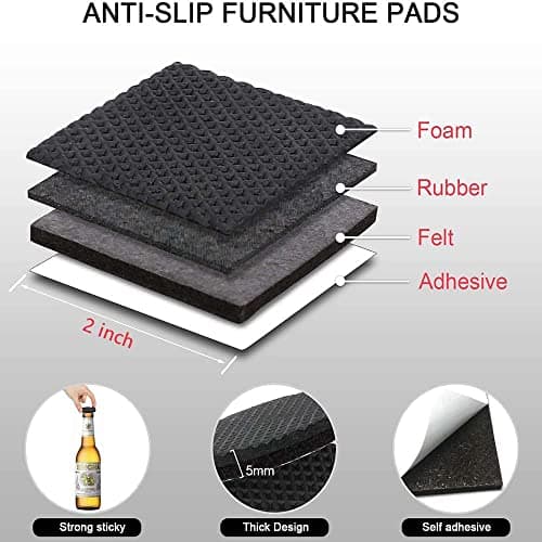 VOLO Rubber Felt Square Non Slip Floor Protector Furniture Sofa Chair Balance Pad Noise Insulation Pad Floor Bumper - Black 5