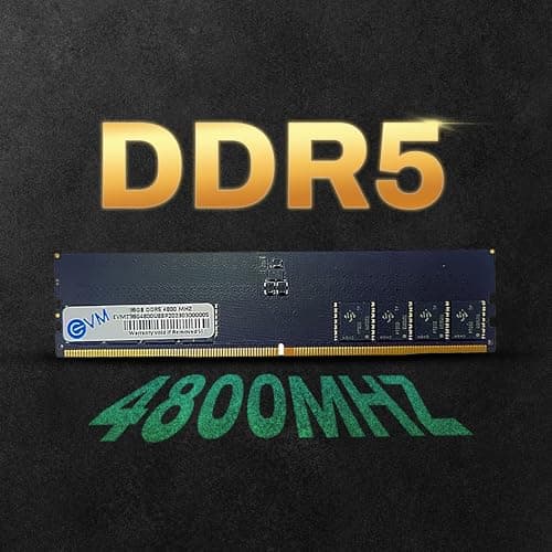 EVM 16GB DDR5 Desktop RAM Memory | 4800MHz | PC5-38400 | Long-DIMM | 288-Pin | CL19 | 1.1V Low Voltage | High Speed Performance | Intel & AMD Compatible | 10 Year Warranty (EVMT16G4800U88P) 2