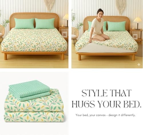 BSB HOME 100% Cotton Feel Bedsheets 200 to 220 tc for Double Bed King Size (90x100 Inch) with 2 Contras Pillow Covers | Soft & Breathable | Wrinkle-Free | Premium Printed Design - Pastle Green 4