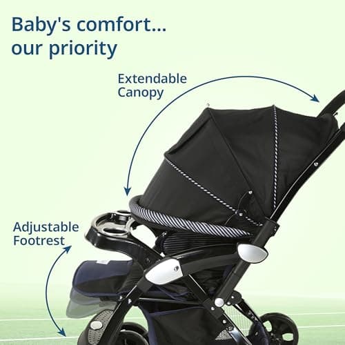 LuvLap Galaxy Baby Stroller, Pram for Baby with 5 Point Safety Harness, Spacious Cushioned seat with Multi Level seat Recline, Easy Fold, Lightweight Stroller for 0 to 3 Years (Black) 2